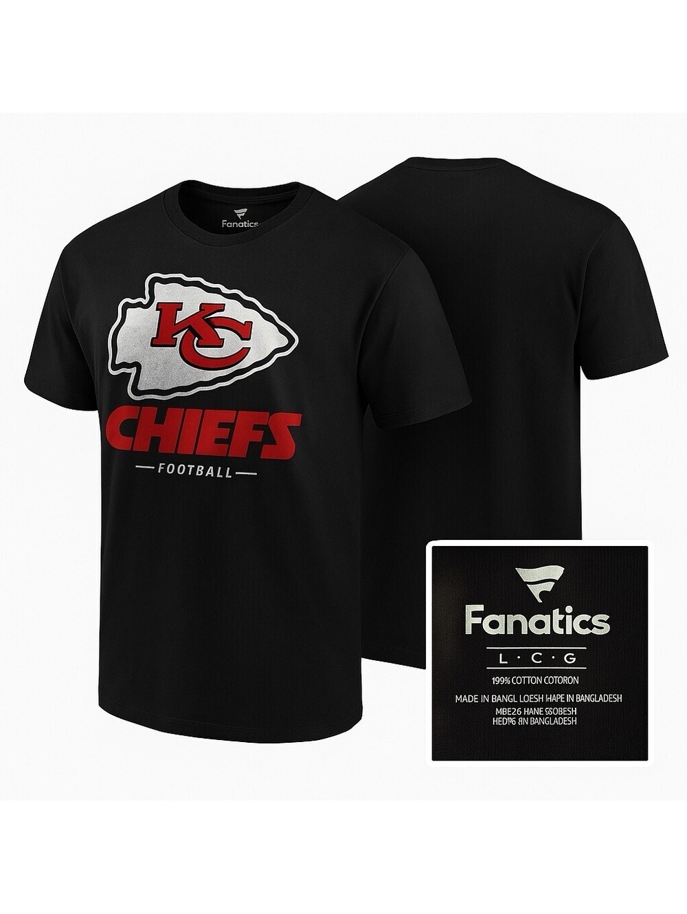 Kansas City Chiefs Fanatics T-Shirt Mens Large Black NFL Football Team Logo Tee
